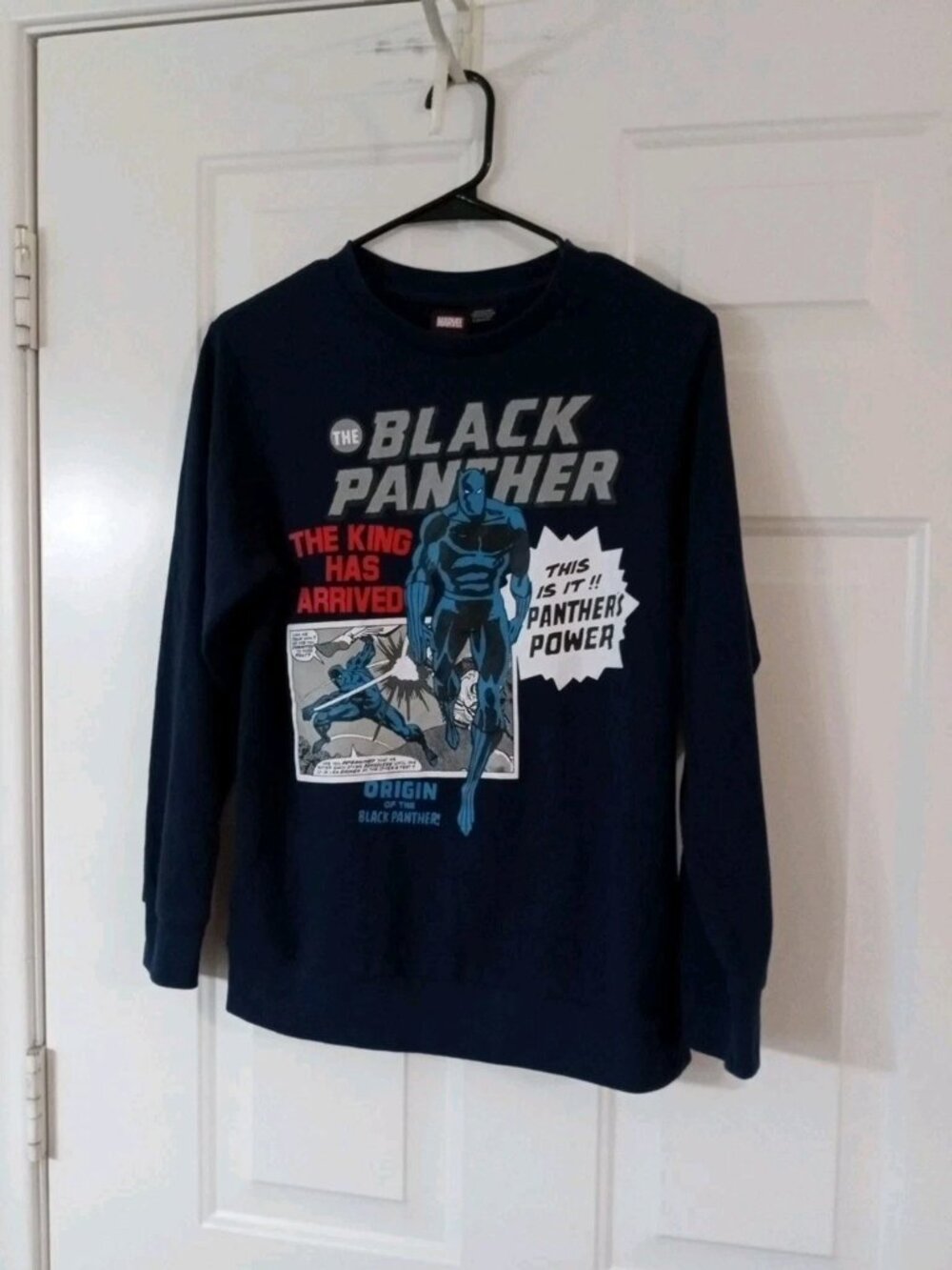 Marvel Black Panther Boys Large Navy Blue Long Sleeve Graphic Print Shirt